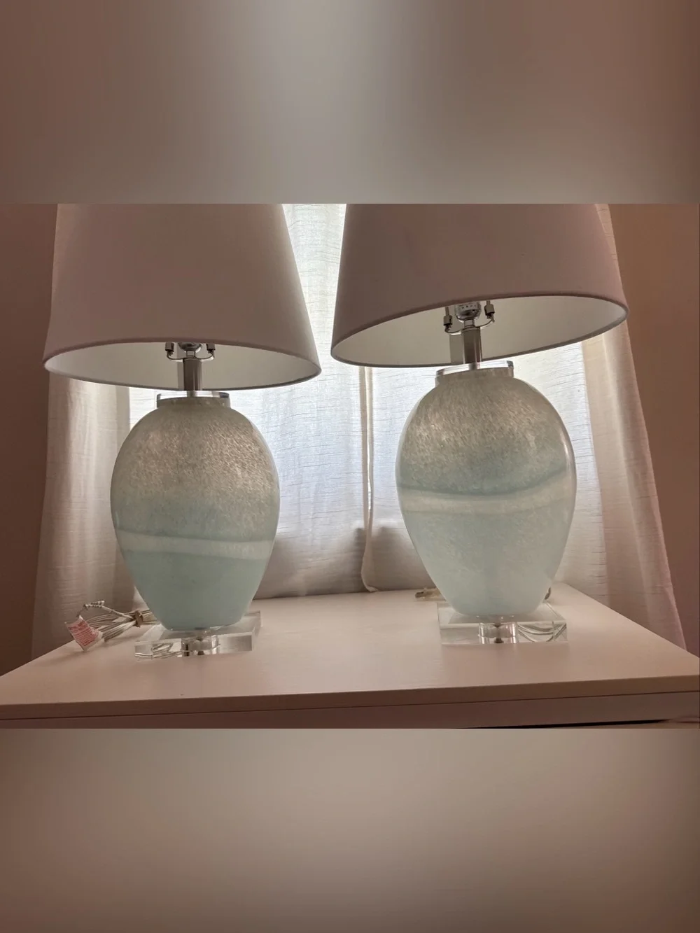 Pottery Barn Pair of Sea Glass Blue Ceramic Table Lamps